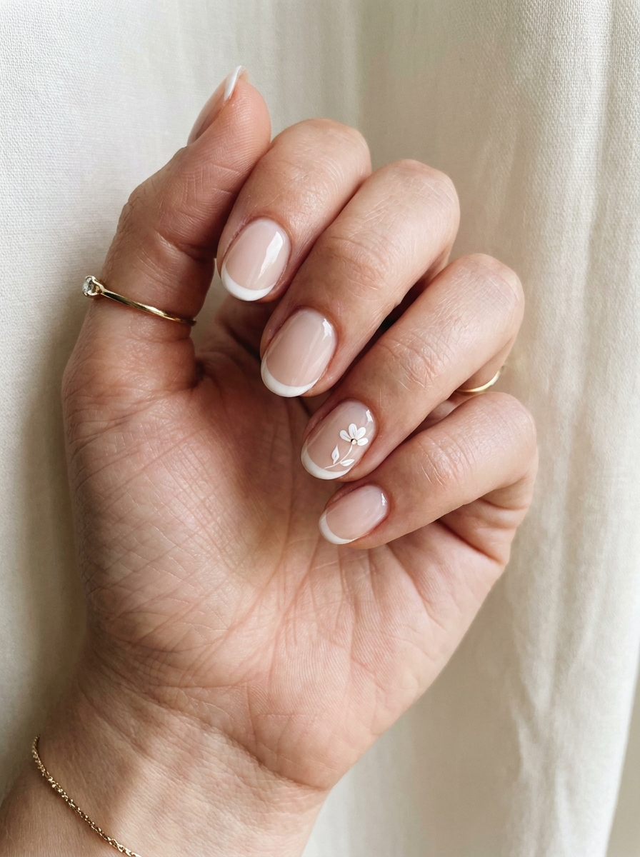 Milky French mit Mini Floral Accent als Milky French Nägel Inspiration 2026